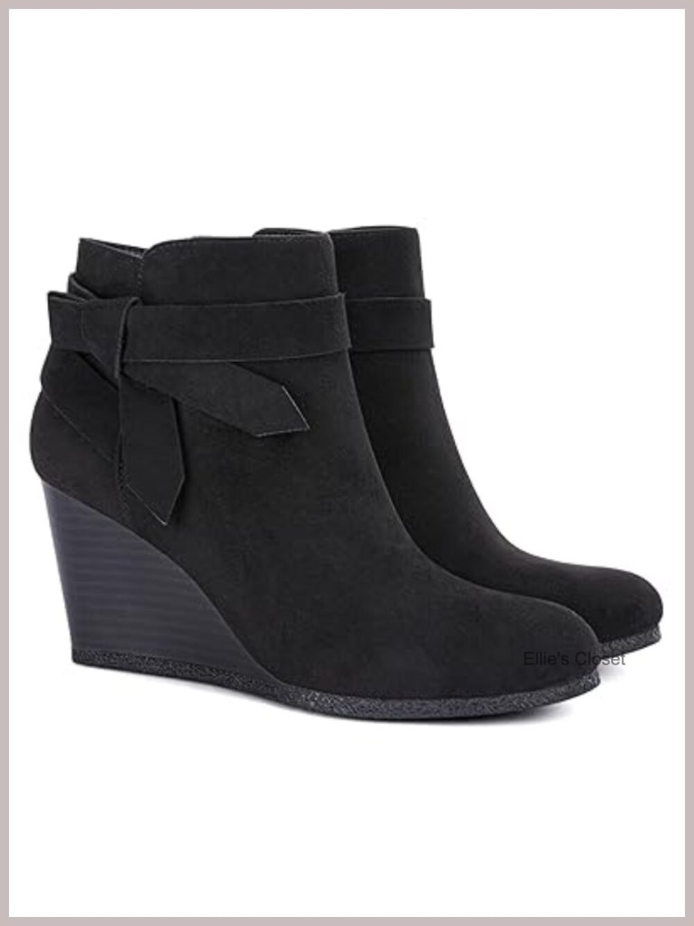 Womens Wedge Ankle Boots Tie Knot Stacked Heel Faux Suede Booties
